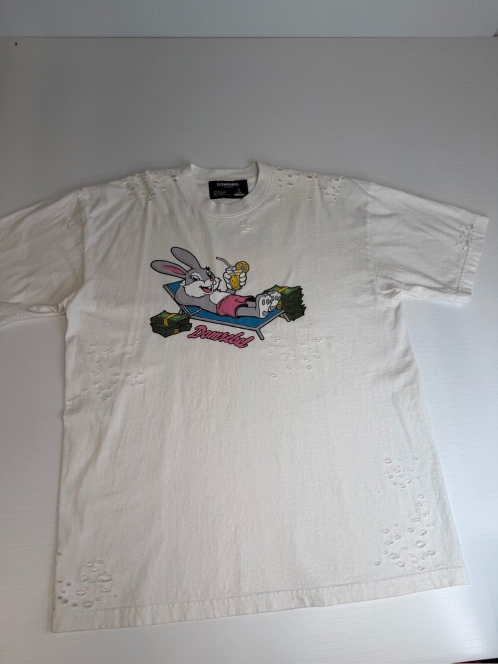 Domrebel Shirt Men Large Bunny Distress Street Graphic Collect Work Party Gym Ex